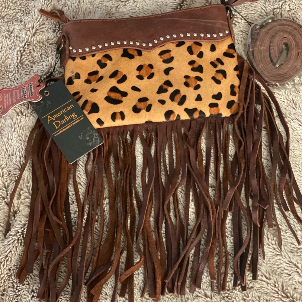 New American Darling  Leopard Fringed Crossbody!